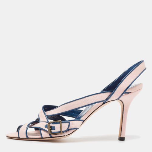 Blue Canvas and Leather Ankle Strap Sandals Size 39 - Manolo Blahnik - Modalova