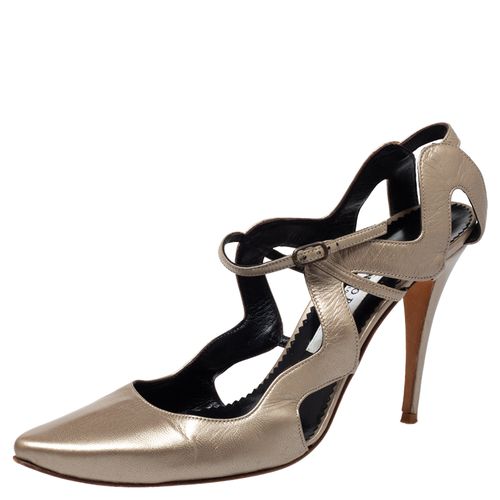 Metallic Leather Cutout Sandals Size 39.5 - Manolo Blahnik - Modalova