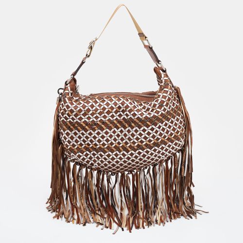 Metallic Woven Leather and Snakeskin Embossed Leather Fringe Hobo - Marc Jacobs - Modalova