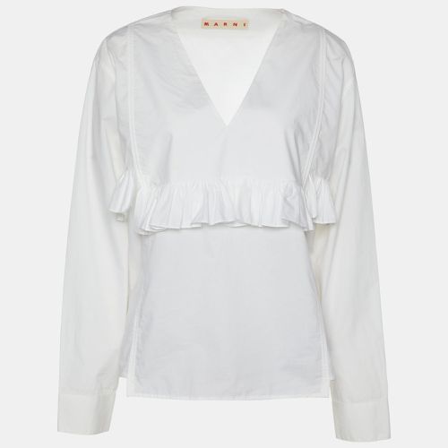 Cotton Ruffle Detail V-Neck Top L - Marni - Modalova