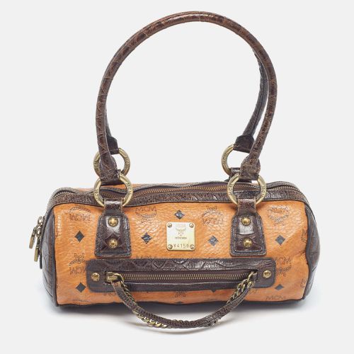 Dark /Cognac Visetos Coated Canvas and Python Embossed Leather Satchel - MCM - Modalova