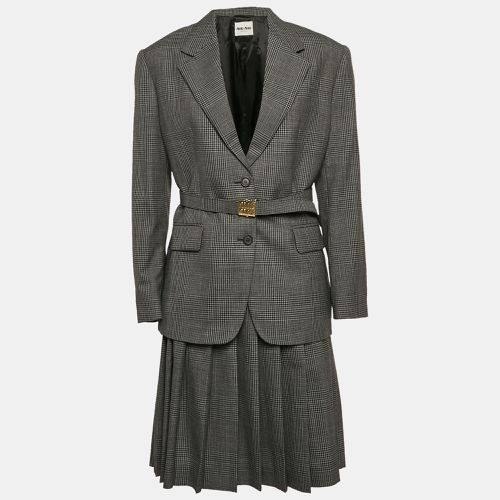 Antracite Prince Of Wales Check Wool Belted Blazer and Skirt Set XS/M - Miu Miu - Modalova