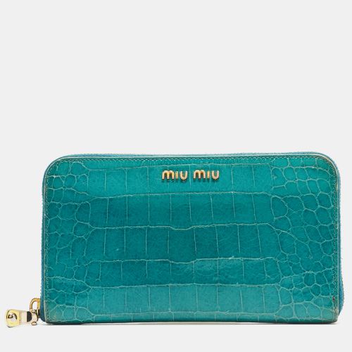 Croc Embossed Leather Zip Around Wallet - Miu Miu - Modalova