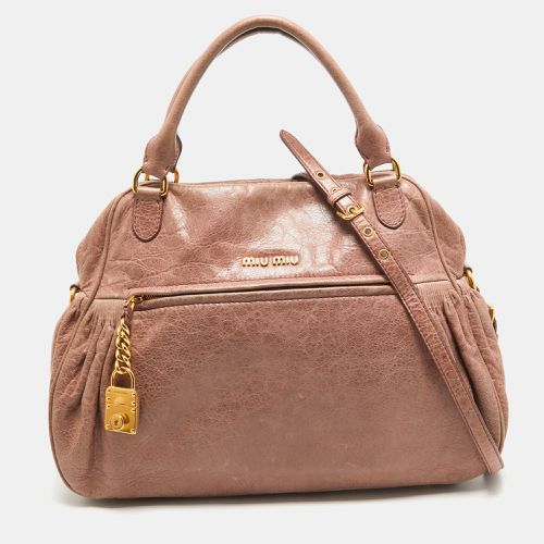 Old Rose Distressed Leather Charm Satchel - Miu Miu - Modalova