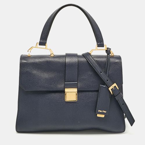 Navy Leather Madras Top Handle Bag - Miu Miu - Modalova