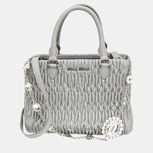 Gray Matelasse Nappa Crystal Leather Handbag - Miu Miu - Modalova