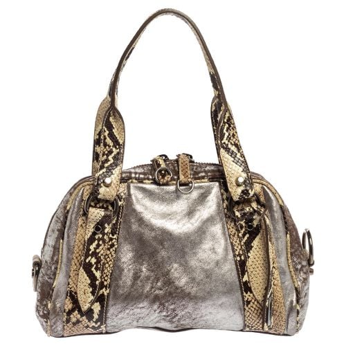 Cream Leather and Python Zip Satchel - Miu Miu - Modalova