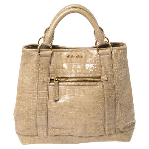 Pale Croc Embossed Patent Leather Front Zip Tote - Miu Miu - Modalova