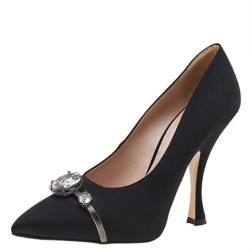 Satin Crystal Embellished Pointed Toe Pumps Size 39 - Miu Miu - Modalova