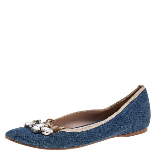 Denim Crystal Embellished Ballet Flats Size 41 - Miu Miu - Modalova