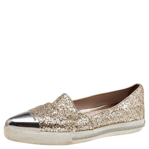 Glitter And Metal Cap Toe Slip On Sneakers Size 35 - Miu Miu - Modalova