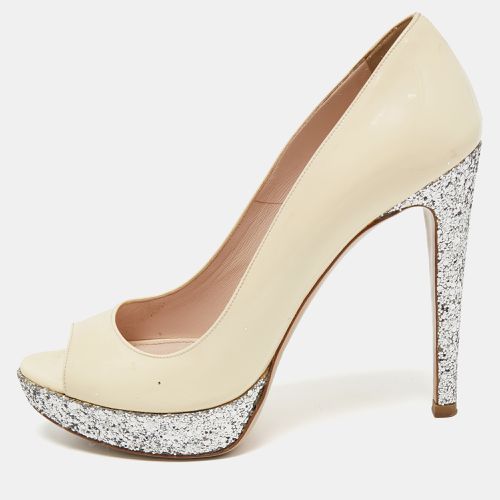 Patent Leather And Coarse Glitter Peep Toe Platform Pumps Size 36.5 - Miu Miu - Modalova