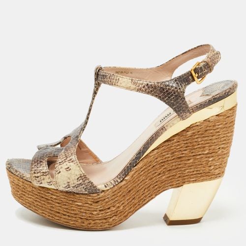 Brown/ Python Embossed Leather Ankle Strap Sandals Size 39 - Miu Miu - Modalova