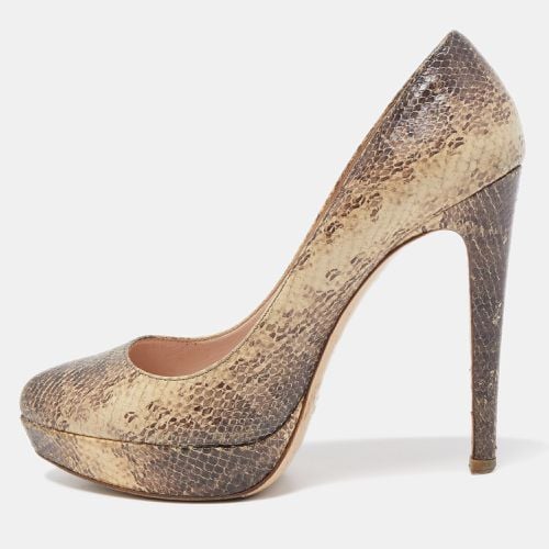 Cream/ Snakeskin Embossed Leather Platform Pumps Size 37 - Miu Miu - Modalova