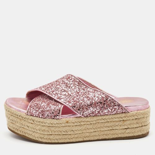 Glitter Cross Strap Platform Espadrille Sandals Size 37.5 - Miu Miu - Modalova