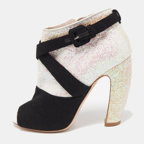 Silver/ Glitter and Suede Peep-Toe Ankle Boots Size 38 - Miu Miu - Modalova