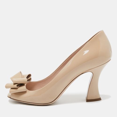 Patent Leather Bow Peep Toe Platform Pumps Size 39 - Miu Miu - Modalova