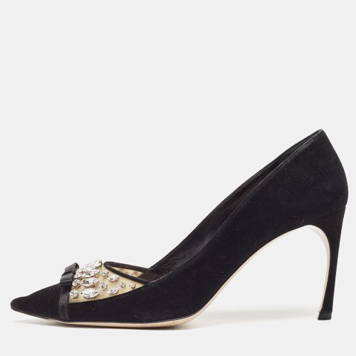 Suede and PVC Crystal Embellished Pointed Toe Pumps Size 38.5 - Miu Miu - Modalova