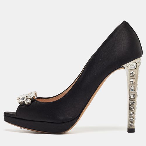 Satin Crystal Embellished Open Toe Pumps Size 40.5 - Miu Miu - Modalova