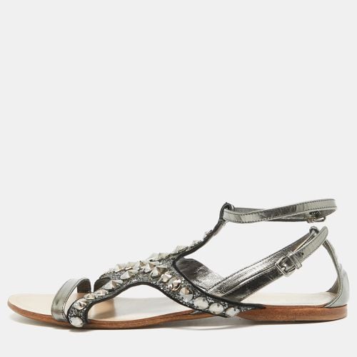 Leather and Glitter Ankle Strap Flat Sandals Size 39 - Miu Miu - Modalova