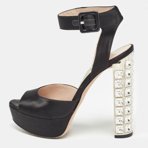 Satin Embellished Block Heel Platform Sandals Size 35.5 - Miu Miu - Modalova