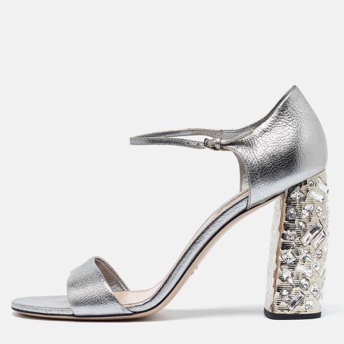 Leather Crystal Embellished Block Heel Ankle Strap Platform Sandals Size 42 - Miu Miu - Modalova