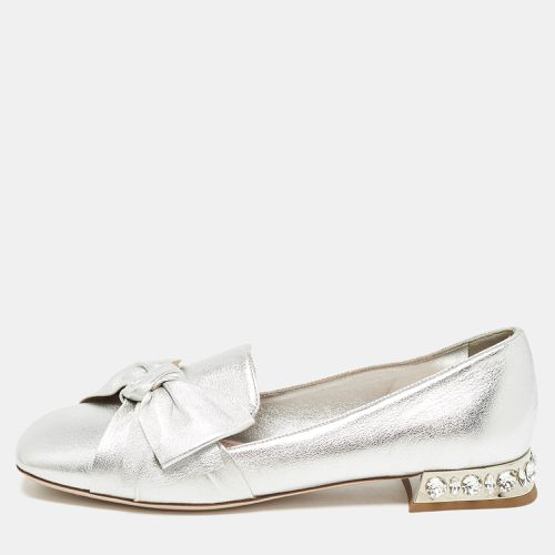 Leather Bow Crystal Embellished Loafers Size 38 - Miu Miu - Modalova