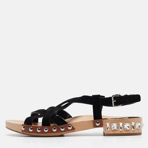 Suede Crystal Embellished Strappy Sandals Size 40 - Miu Miu - Modalova