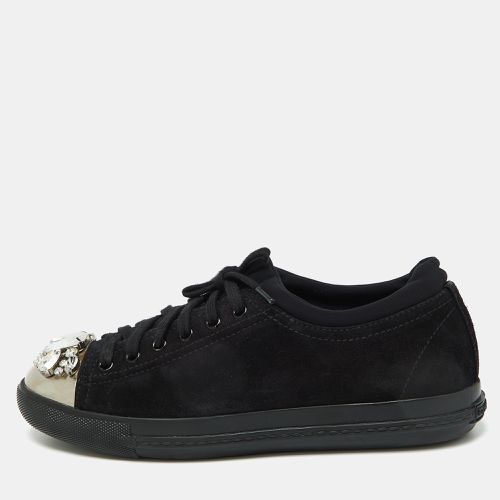 Suede Crystal Embellished Cap Toe Sneakers Size 40 - Miu Miu - Modalova