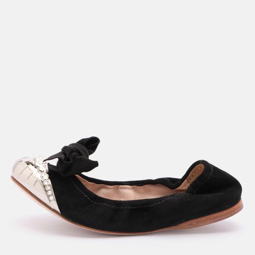 Suede Embellished Cap Toe Scrunch Ballet Flats Size 35 - Miu Miu - Modalova