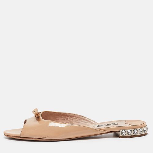 Patent Leather Crystal Embellished Flat Slides Size 38.5 - Miu Miu - Modalova