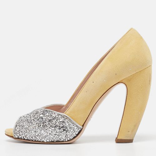 Glitter and Suede Block Heel Pumps Size 38.5 - Miu Miu - Modalova