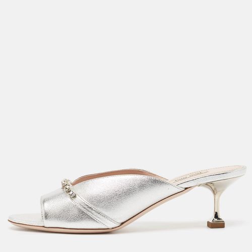 Leather Crystal Embellished Slide Sandals Size 40 - Miu Miu - Modalova