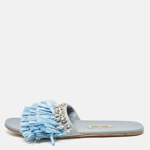 Raffia and Suede Crystal Embellished Flat Slides Size 38 - Miu Miu - Modalova