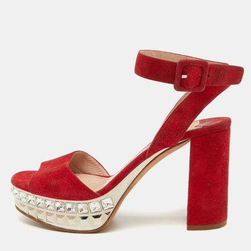 Suede Crystal Embellished Platform Ankle Strap Sandals Size 37.5 - Miu Miu - Modalova