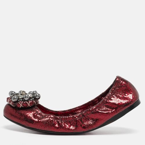 Texture Leather Scrunch Ballet Flats Size 40 - Miu Miu - Modalova