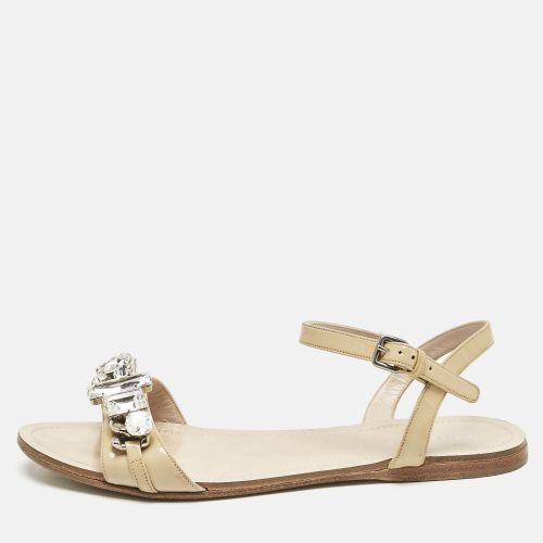 Patent Leather Cipraia Crystal Ankle Strap Flat Sandals Size 37.5 - Miu Miu - Modalova