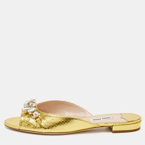 Snakeskin Embossed Leather Bow Flat Sandals Size 36 - Miu Miu - Modalova