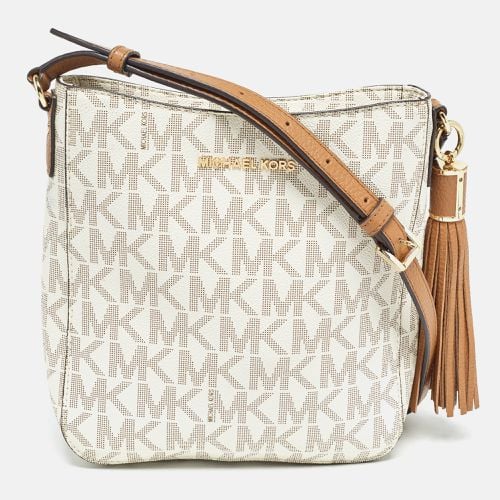 White Signature Coated Canvas and Leather Tassel Messenger Bag - Michael Kors - Modalova