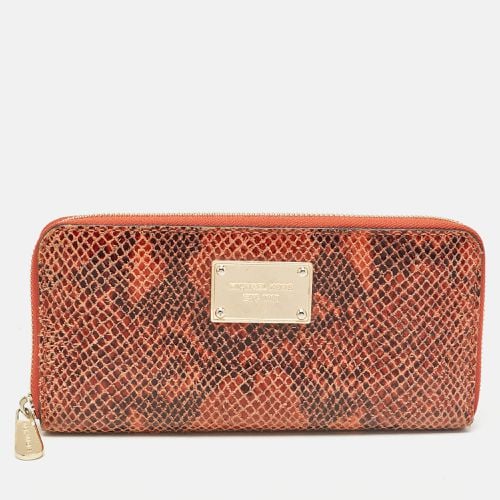 Brown Snakeskin Embossed Leather Jet Set Zip Around Wallet - Michael Kors - Modalova