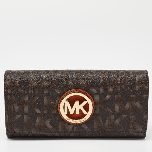 Beige/ Signature Coated Canvas Fulton Flap Continental Wallet - Michael Kors - Modalova