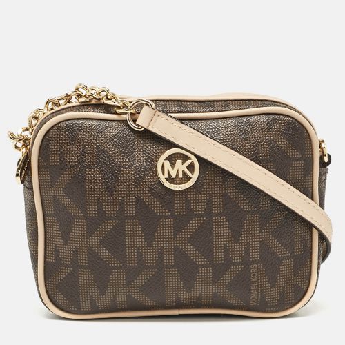 Beige/ Signature Coated Canvas and Leather Mini Camera Crossbody Bag - MICHAEL Michael Kors - Modalova