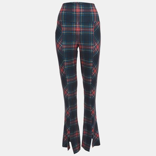 Dark Plaid Print Stretch Knit High Waist Flared Hem Leggings L - Norma Kamali - Modalova