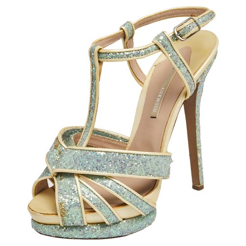 Cream Patent Leather and Glitter T Strap Platform Sandals Size 37.5 - Nicholas Kirkwood - Modalova