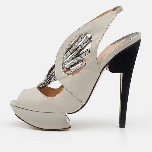 Silver Python and Leather Platform Slingback Sandals Size 37.5 - Nicholas Kirkwood - Modalova