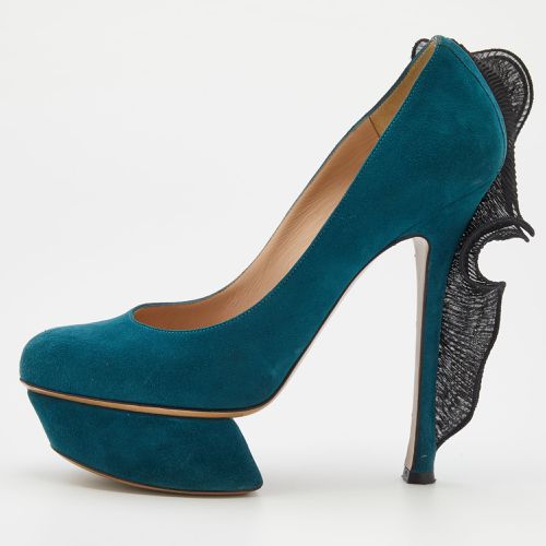 Teal /Black Suede and Ruffle Fabric Platform Pumps Size 37 - Nicholas Kirkwood - Modalova