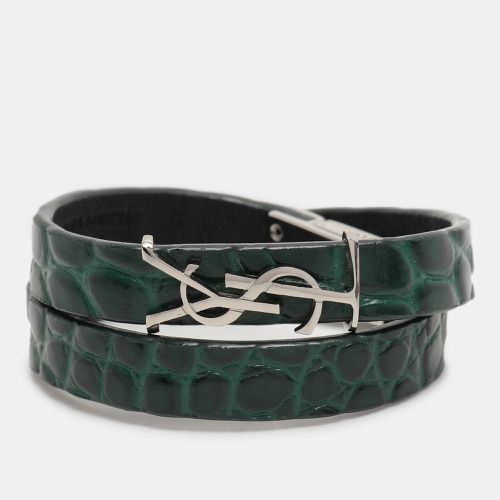 Saint Laurent Croc Embossed Leather YSL Monogram Double Wrap Bracelet - Saint Laurent Paris - Modalova