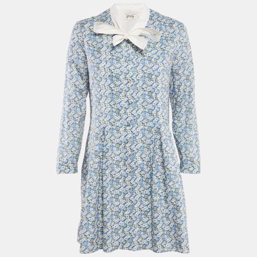 Floral Print Pleated Button Front Mini Dress L - Saint Laurent Paris - Modalova