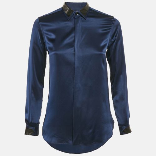 Leather Trim Satin Silk Shirt S - Saint Laurent Paris - Modalova