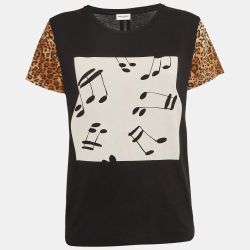 Musical and Leopard Print Cotton Jersey T-Shirt S - Saint Laurent Paris - Modalova